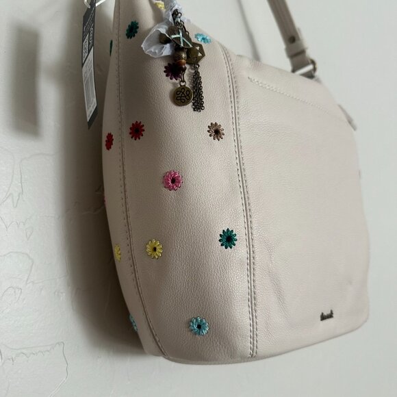The Sak Sequoia Leather Hobo Bag Cream Embroidered Flowers Floral Purse - Picture 7 of 11